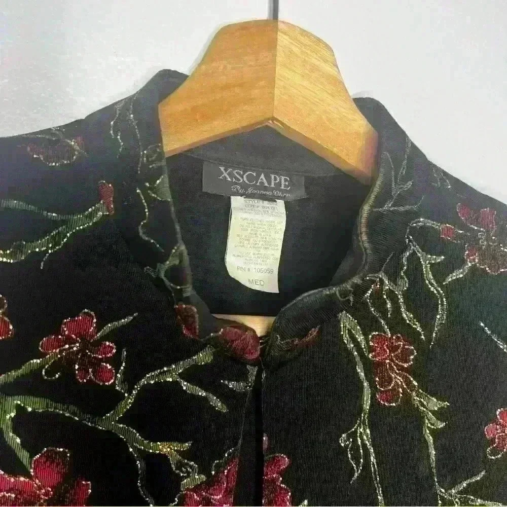 Xscape by Joanna Chen Floral Print Velvet Y2K Velvet Glittering Black Cardigan - Picture 5 of 6